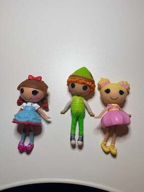Lot of 3 Mini Lalaloopsy Dolls: Pete R. Canfly, Snowy Fairest, and Tuffet Miss M
